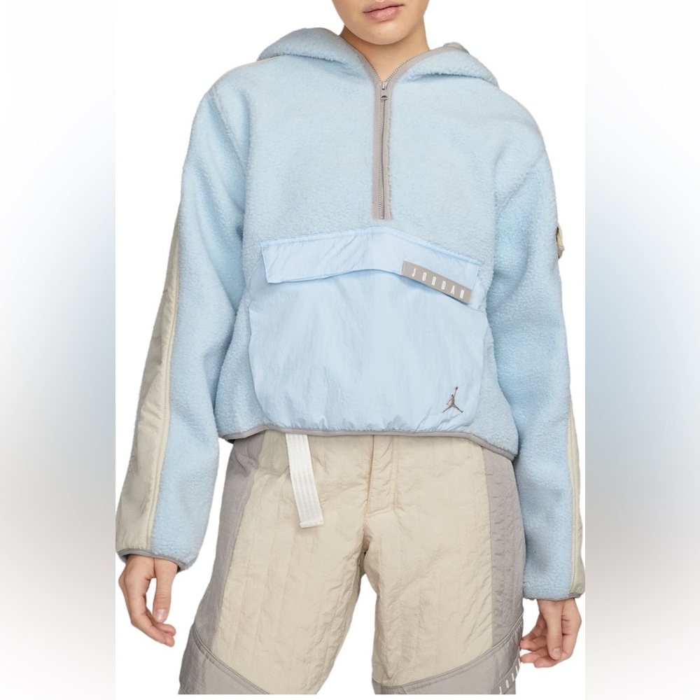 Jordan Women’s Fleece Quarter-Zip Hoodie Blue Beige Colorblock Pullover